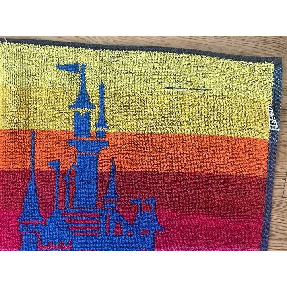 Vintage Walt Disney Productions Disneyland Beach Towel Cotton Rainbow 26x51